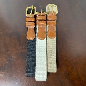 3 Vintage Coach Belt Unisex 36  • Whit Tan Black • Natural Linen & Leather Brass